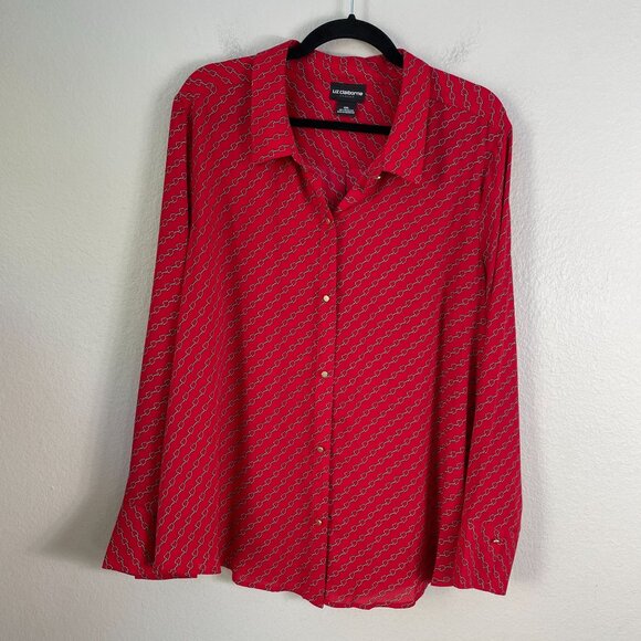 Liz Claiborne Career Womens Plus XXL Red Heart Chain Print Blouse Long Sleeve - Picture 5 of 10